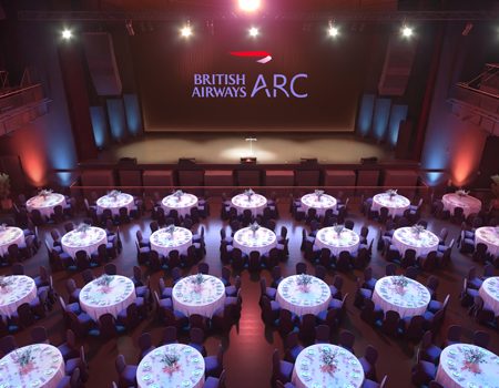 Venue Auditorium with banquet dinner tables